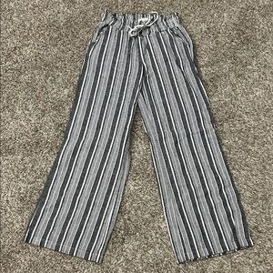 Striped Wide-Leg Drawstring Pants - Gray